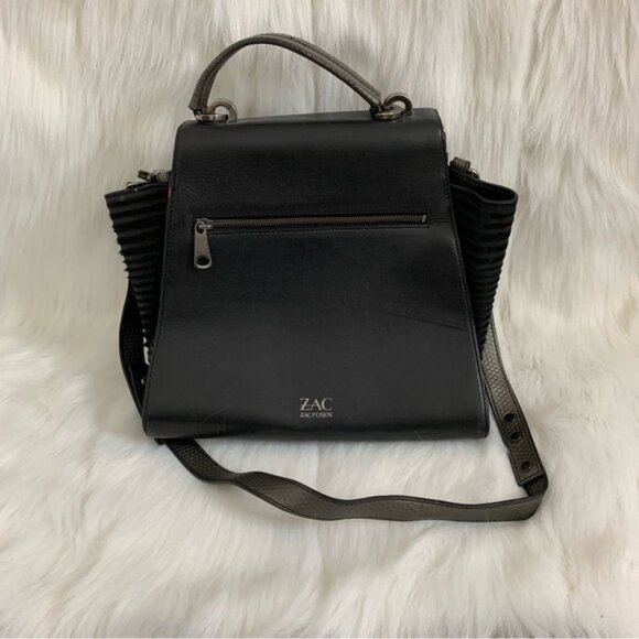 Zac Posen Eartha Bag Colorblock Leather Satchel Top Handle Black Grey - Picture 7 of 16